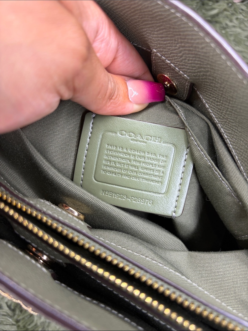 Coach Mini Sage Green Carryall Pebble Texture with Gold Hardware - Picture 8 of 11